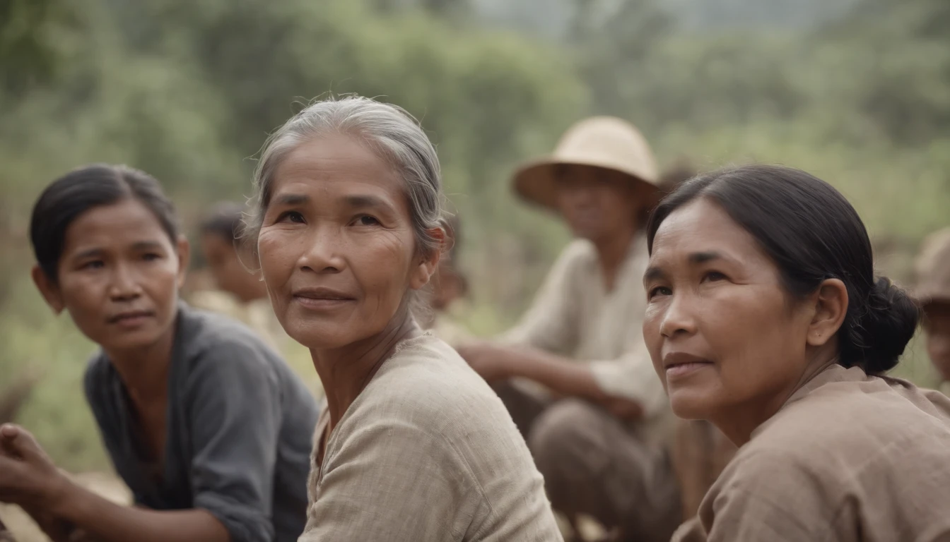 Indonesian villagers who are seen gathering and chatting in the village