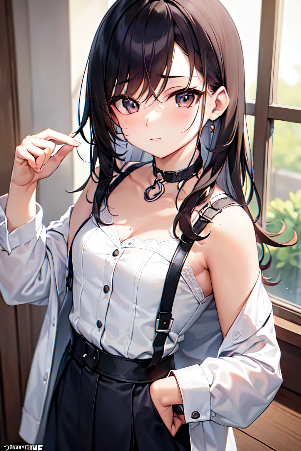 absurdres, RAW photo, extremely delicate and beautiful, masterpiece, Best Quality, ultra high resolution, 32k, hyperrealistic, ultra-detailed, in her 20s, delicate facial features, tearful mole, earring, medium breasts, whole body shot, shorter middle hair, black hair, Sleeveless shirt, shorts,