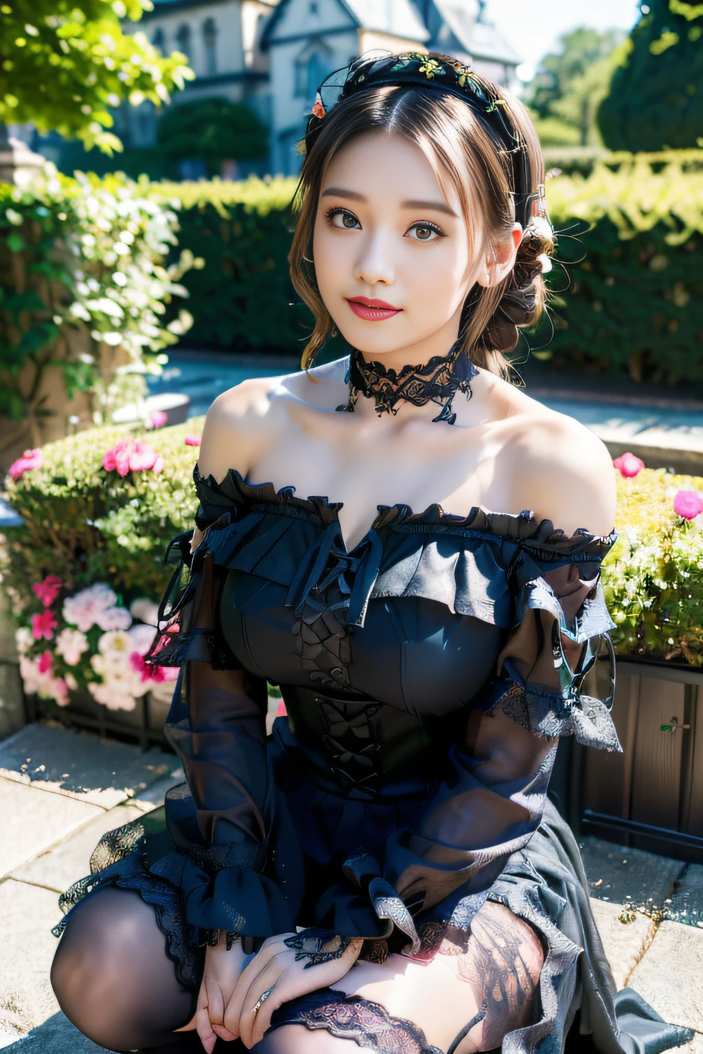 (8k, RAW photo, best quality, masterpiece: 1.2), (realistic, realistic: 1.37), ultra-high resolution, photon mapping, radiosity, physically based rendering, 1 girl, (brunet: 1.3), detailed face, detailed eyes, huge breasts, shiny skin, (pureerosface_v1:1.0), standing, gothic ta,, looking at the audience, (laughing cute: 1.2), (happy), healing cute, (Cityscape: 1.2), (Night: 1.2), (Dark Theme: 1.5),