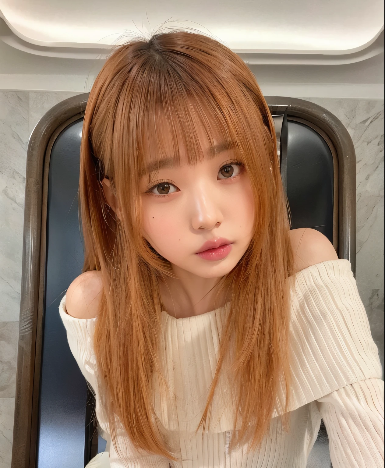 Hay una mujer con el pelo largo y rojo posando para una foto, El Corte Hime, Lalisa Manobal, Peinado blanco de corte hime, Flequillo partido en el centro, Lalisa Manoban de Blackpink, con flequillo, con flequillo completo, Cabello largo con flequillo completo, Pelo largo con flequillo, Chiho, Cabello limpio con flequillo, brown bangs, Flequillo largo