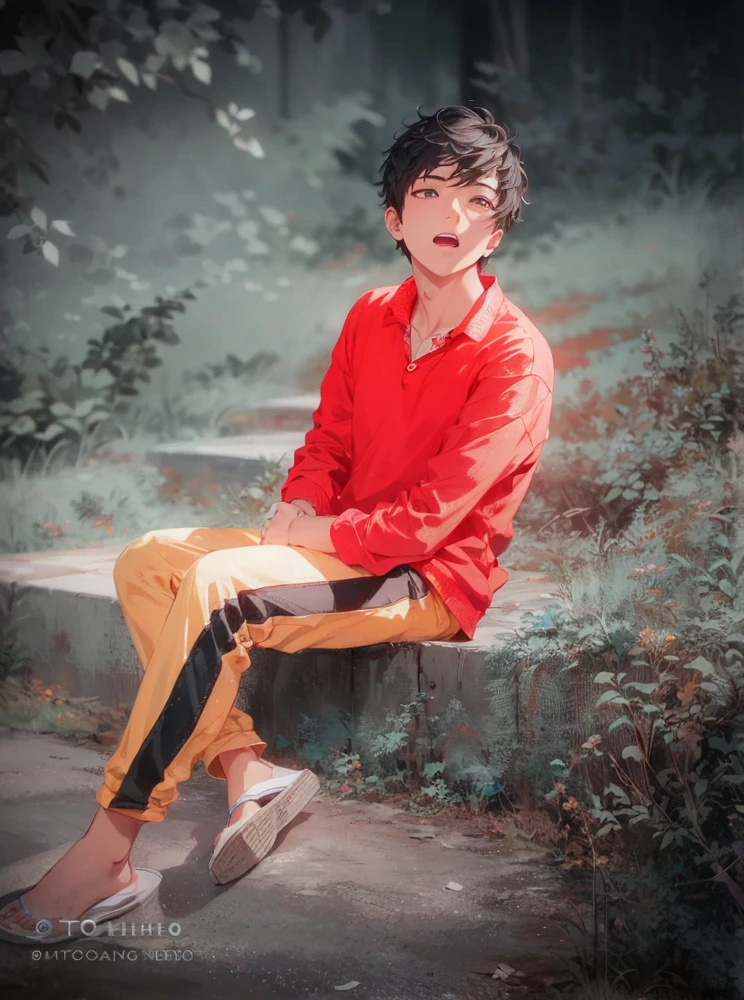(absurderes、A high resolution、ultra - detailed、hdr)、tmasterpiece、top-quality、Libido boy、独奏、A handsome、short detailed hair、whaite hair、finely eye and detailed face、Casual clothing、Real shadows、joy、Connect the ears、