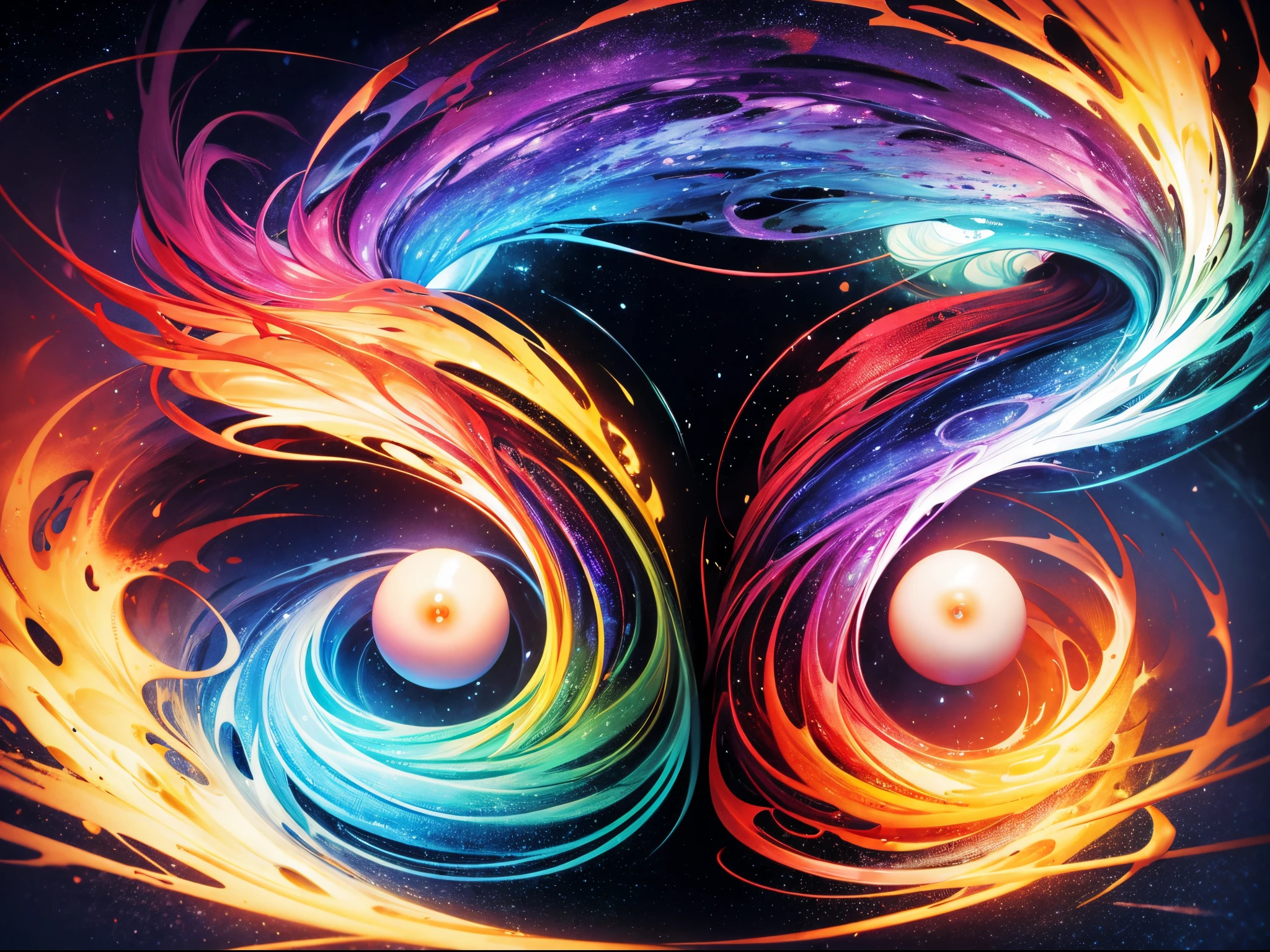 Abstract representations of interconnected universes and swirling wormholes. Emphasize creativity and unique visual interpretations. enormous breast