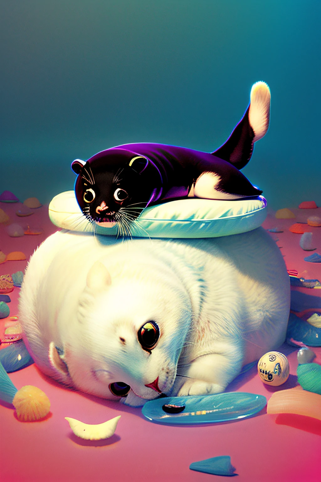 hightquality, kawaii,tmasterpiece,0Mib style,T-shirt design,Image of a seal lying down,The background is transparent