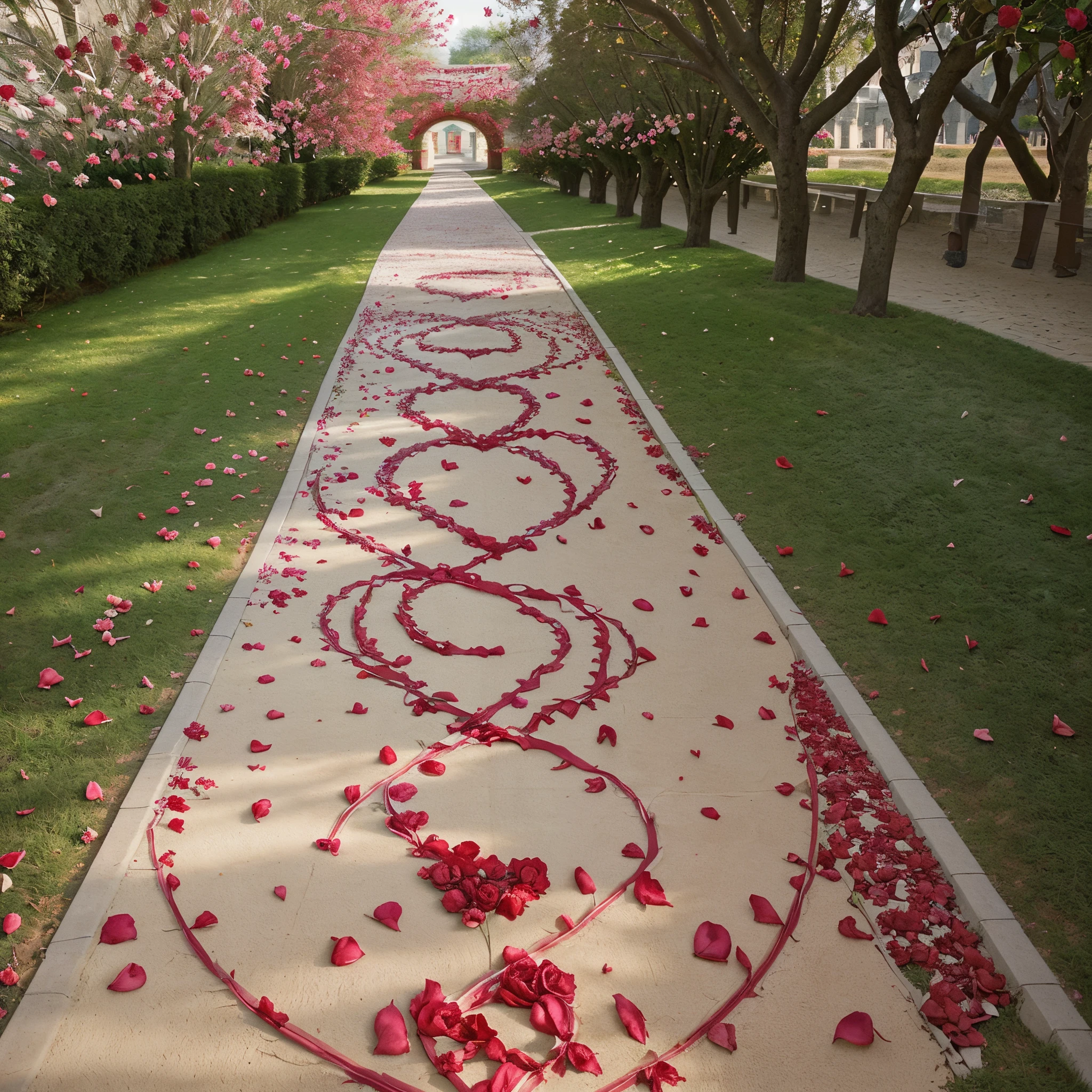 wedding party scene with roses in several places but without people appearing