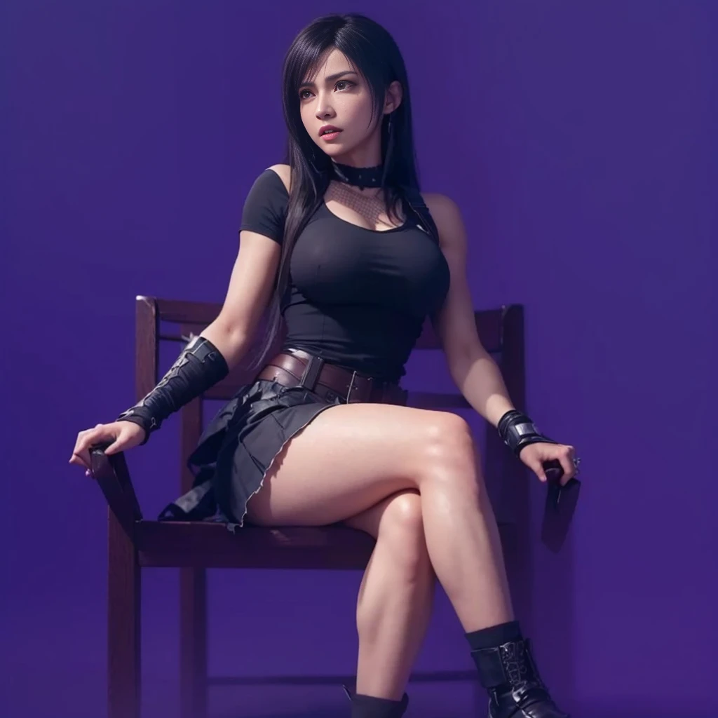 (best quality,ultra-detalhado),(Realistic:1.37),Tifa Lockhart, Rosto bonito e detalhado, maquiagem preta nos olhos, expression of anger, textura ultra realista, rosto delicado, corpo delicado, Fit physique, usando batom e brilho labial