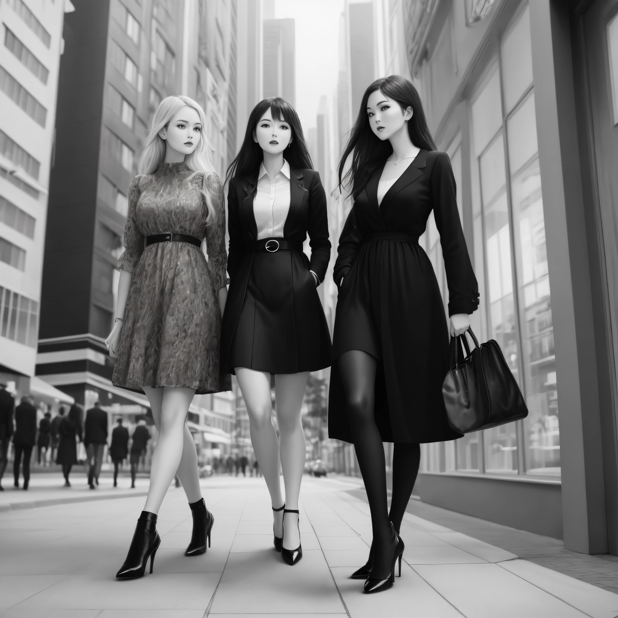 Black and white, high heel shoes, city