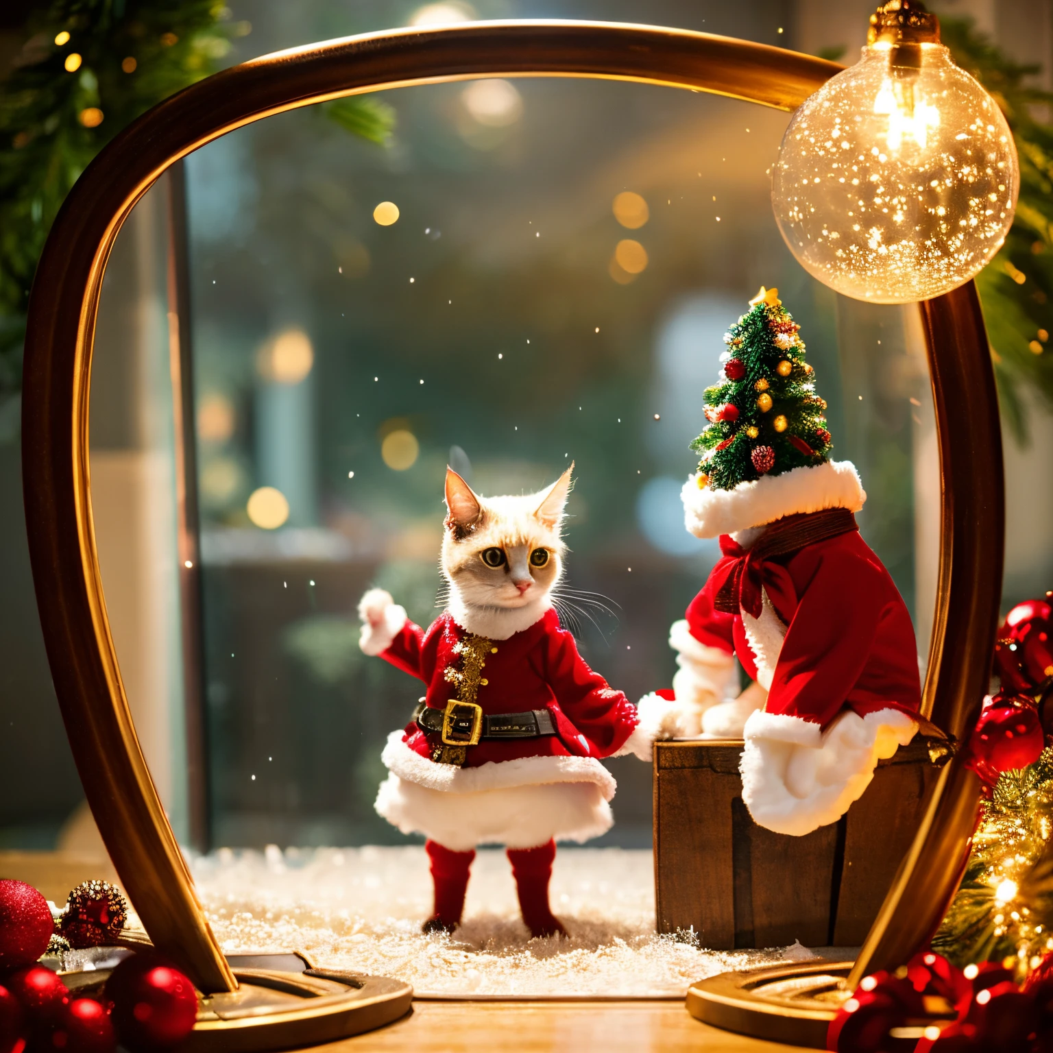beautiful christmas photos、Cat dressed as Santa Claus、Cute cat、small cute cat、Cat in a glass