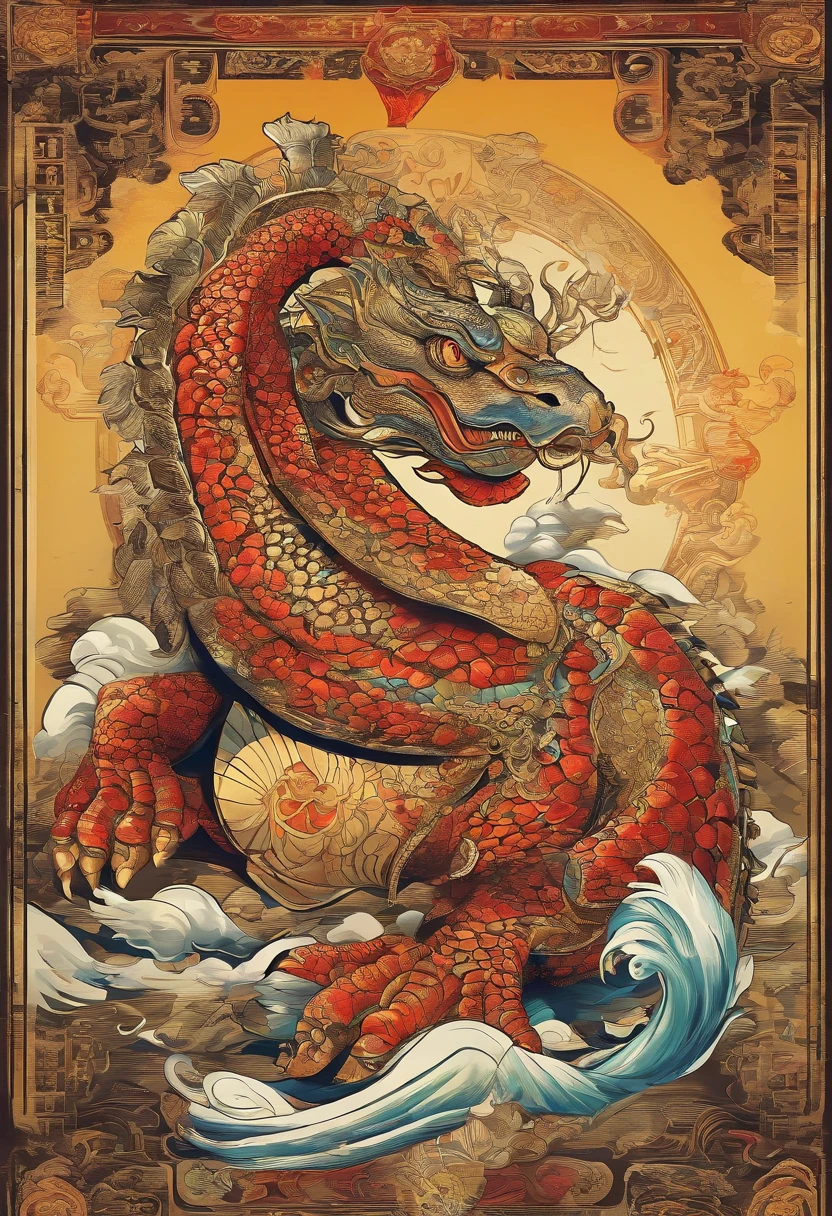 "(masterpiece,high quality,ultra HD,16k:1.3),mythical creature,turtle-snake combination,dragon head,shell,quadruped,wings,flames,mysterious colors,Eastern style,traditional cultural elements"