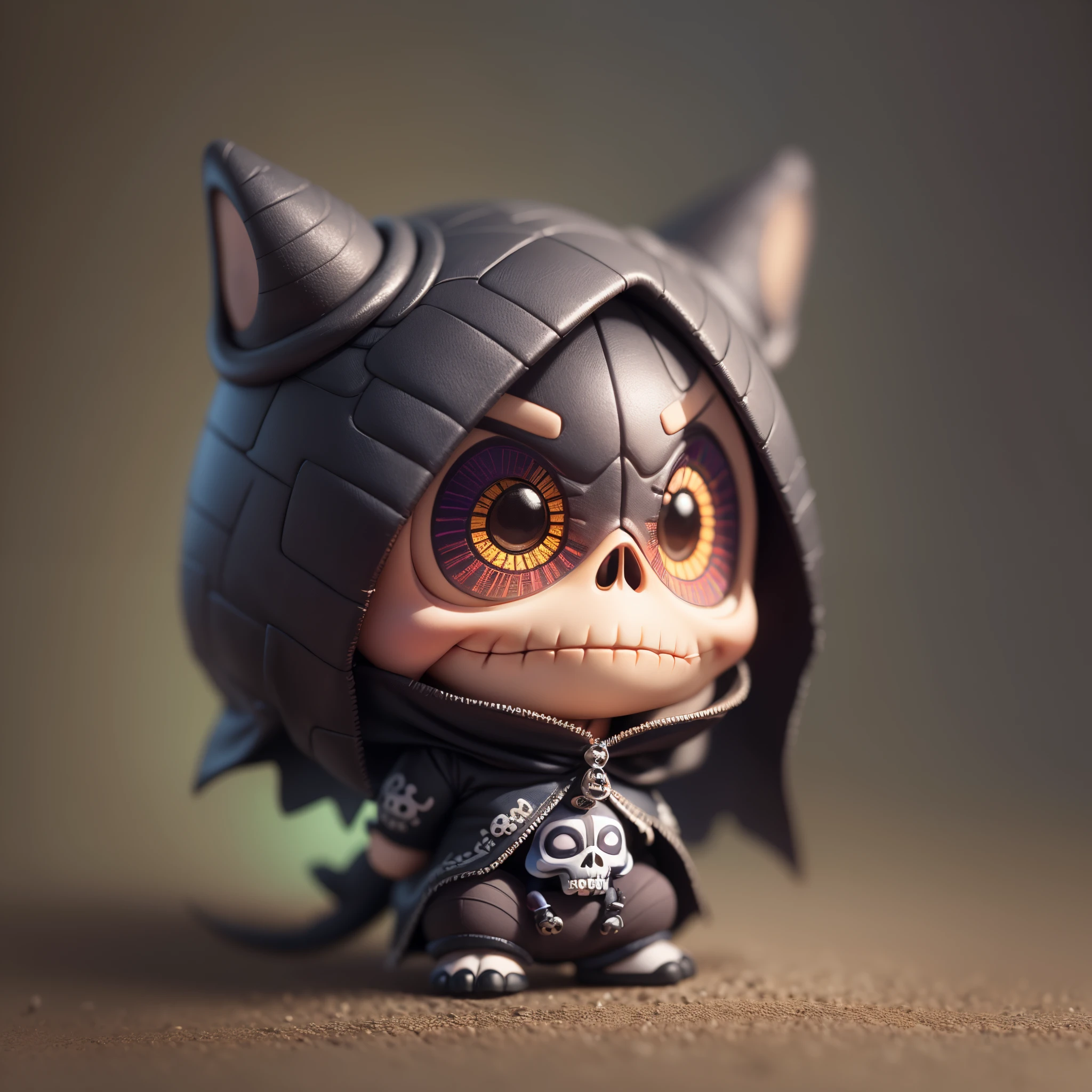 (best quality, fofo, bem detalhado, Estilo DreamWorks Pixar:1.1),mini chibi skull appearance, em um ambiente escuro com luz direcionada, extremamente bem detalhado, cores vibrantes,Bokeh,studio lighting --auto --s2