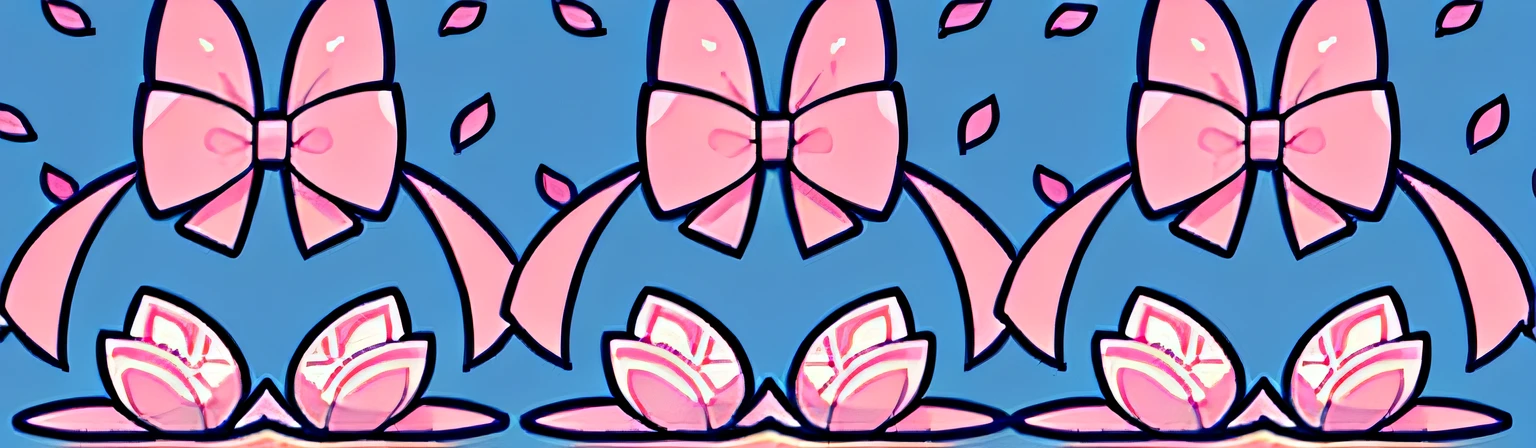 without humans,without humans,tmasterpiece,Best quality,(Clear itinerary)，Flat style,(blue,Pink theme:1.2),rosette,petals,beatiful background,Symmetrical, Patterned,blossom flower,the bow,Bow knot,Cute cute little bunny