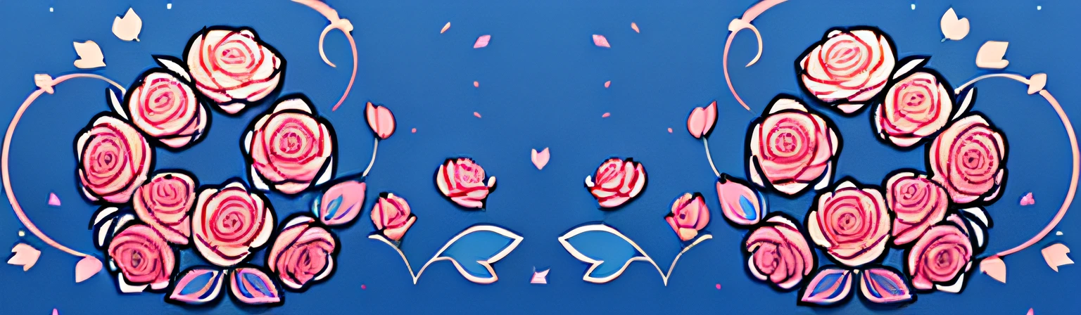 without humans,without humans,tmasterpiece,Best quality at best,(clear itinerary),flat form style,(blue,Pink theme:1.2),rosette,petals,beatiful background,Symmetrical, patterned,blossoms,the bow,Bow knot,Cute cute little bunny