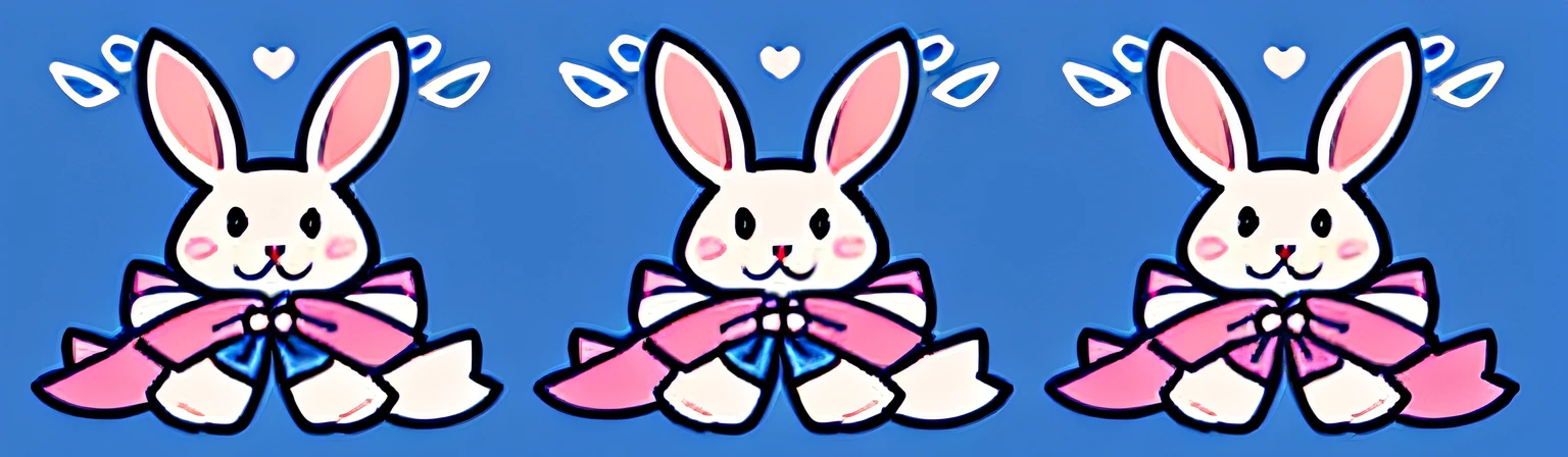 Logo design,(Clear brushstrokes),flat form style,(blue,Pink theme:1.2),beatiful background,Symmetrical, patterned,A bunch of rabbit toys,Lots of rabbits,the bow,Bow knot,adorable rabbit,cute character,
