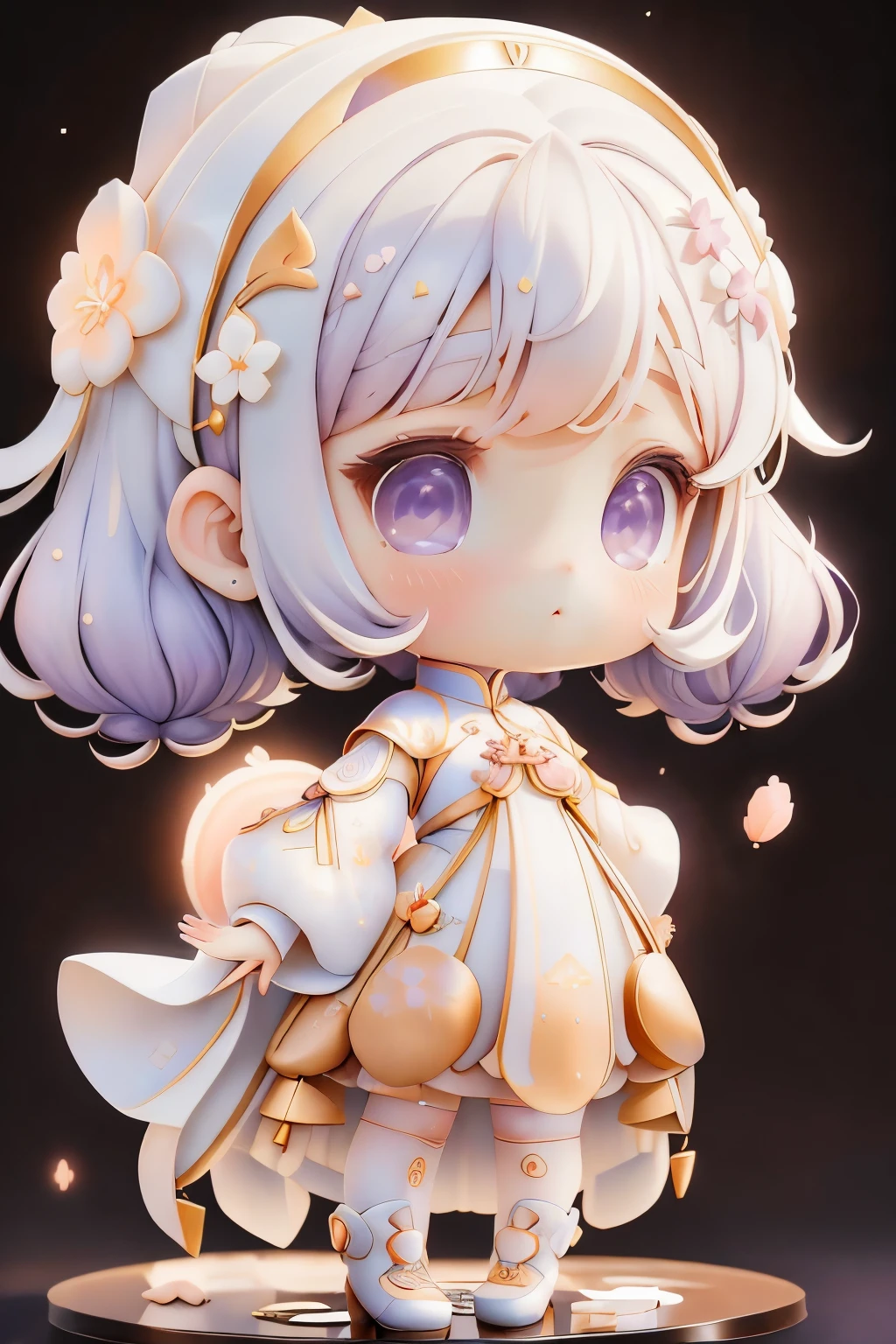 girl with, Chibi、amber, , medium pastel violet white, luxury fabrics, dithering, Far-reaching,viewer lucky brown,To the ao dai dress、、There are no protrusions on the head、There are no protrusions on the head