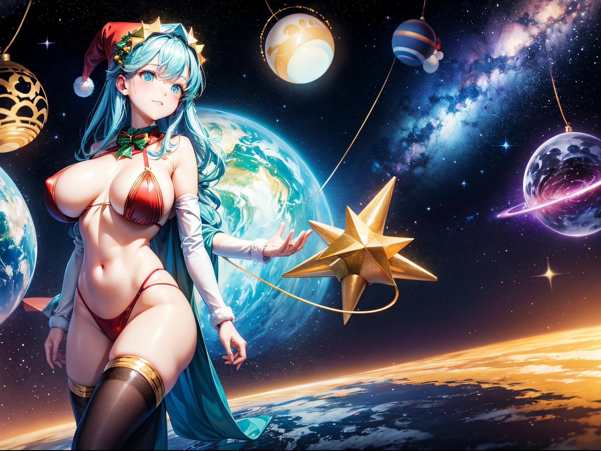 Festive and cosmic Christmas scenes with interdimensional portals and wormholes. Merge holiday elements with the concept of space-time exploration. enormous tits