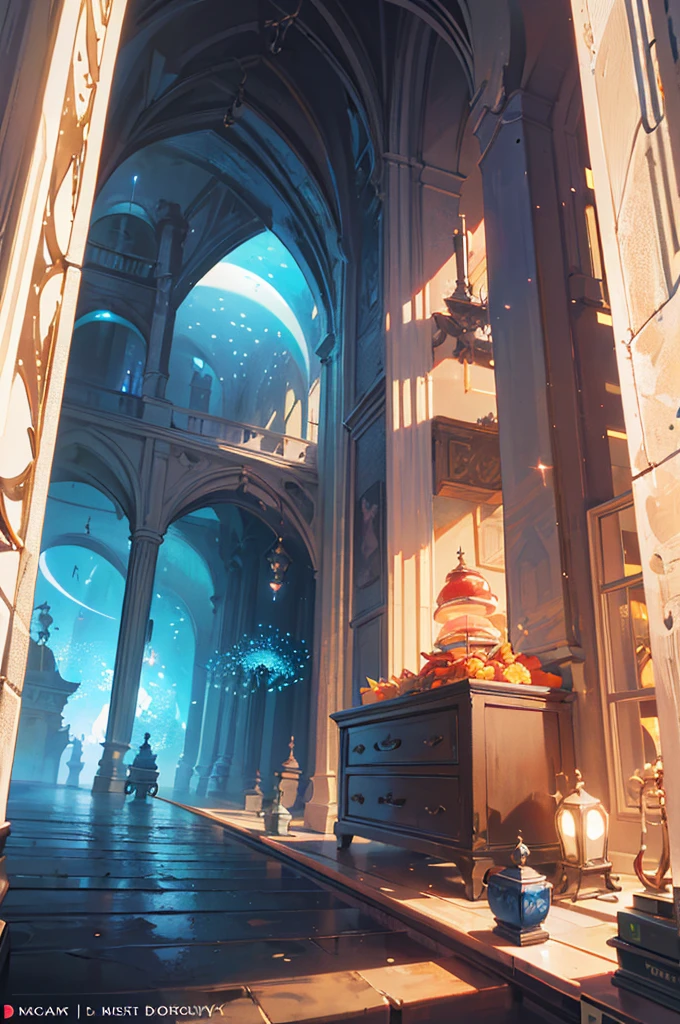 masterpiece, hightquality, Sea Forest, borgar市, Fantastic Fantasy, bright plants, Coral Viaduct, (A swarm of glowing jellyfish), (A school of fish with transparent wings flies in the sky), misty, Extreme details, Morning light, epic composition, (intricate detailes), (intricate designs, ultra -detail: 1.2), Art Station, (masterpiece, best qualtiy), Ultra HD, 32K ,borgar,Relic -- Tron Flynn