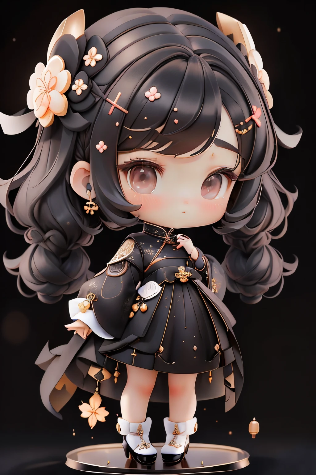 girl with, Chibi、amber, , medium pastel black white, luxury fabrics, dithering, Far-reaching,viewer lucky brown,To the ao dai dress、、There are no protrusions on the head、There are no protrusions on the head