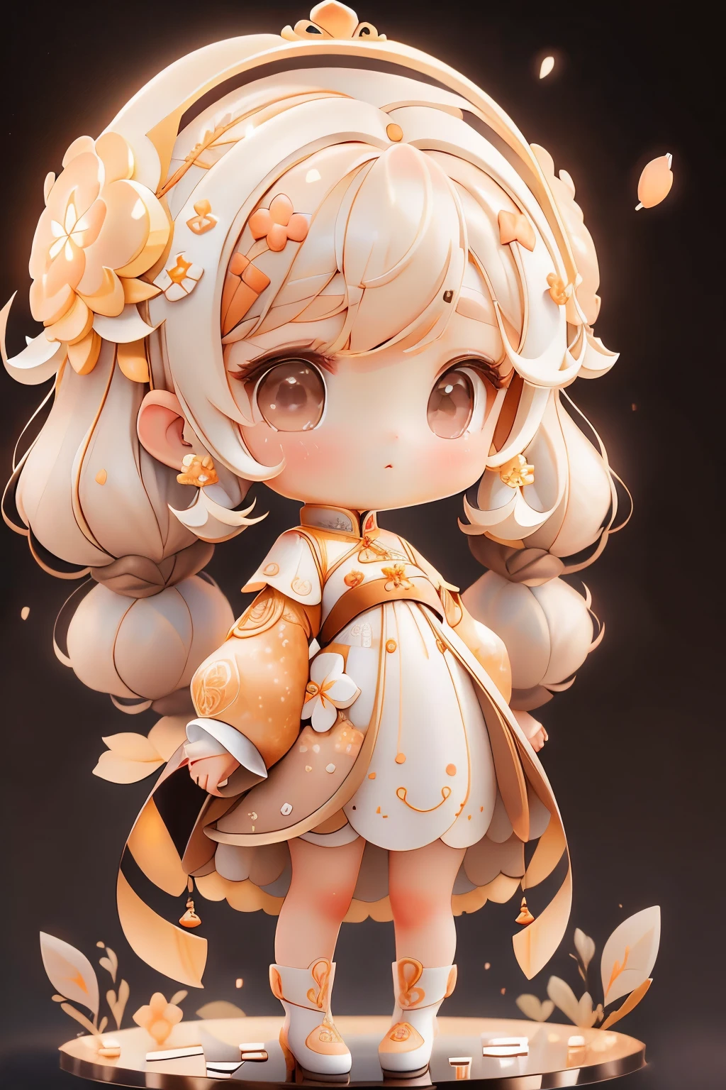 girl with, Chibi、amber, , medium pastel brown white, luxury fabrics, dithering, Far-reaching,viewer lucky brown,To the ao dai dress、、There are no protrusions on the head、There are no protrusions on the head