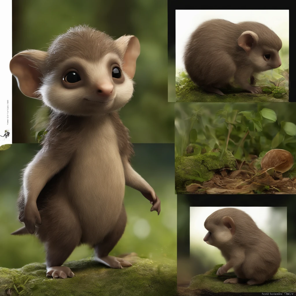 (CBZBB:1.25),gremlin, gremlin, hobbit style, in the style of John Tolkien, looks like , taupe((taupe)), in a clearing under an oak tree, holding a large acorn in his paws, CBZBB,Cute, Small, baby, Beautiful, Fantasy art, deviant art, trending artstation, Digital Art, Detailed, Realistic, humanoid, character, tiny, Cinematic shot, cinematic portrait of a mole, cute character, looks like a gremlin, looks like a mole, ,gremlin, mole-like, bright silver and brown, tail, large ears, elongated nose,, covered with silver fur, holding a large acorn in his paws, water, Burrow, tree roots stick out from the walls in the hole, mushrooms sticking out of the ground, Best Quality, Masterpiece, in style of dark fantasy art,真实感, Realism, tmasterpiece, Brad Jongsan walks in the jungle (Night of the Fireflies), (higly detailed: 1 1), rough face, natural skin, hiquality, NSFW, pretty eyes, (Detailed face and eyes), (s face: 1 2), tumult, Complementary, real-photo, .....PSD, Lightweight Film Photography, sharp-focus, contrast lighting, Detail Skin, high resolution 8k, Crazy detailing, Realistic, professional photo of a, 8K UHD, dslr, soft light, hiquality, film grains, Fujifilm XT3, dark fantasy style,