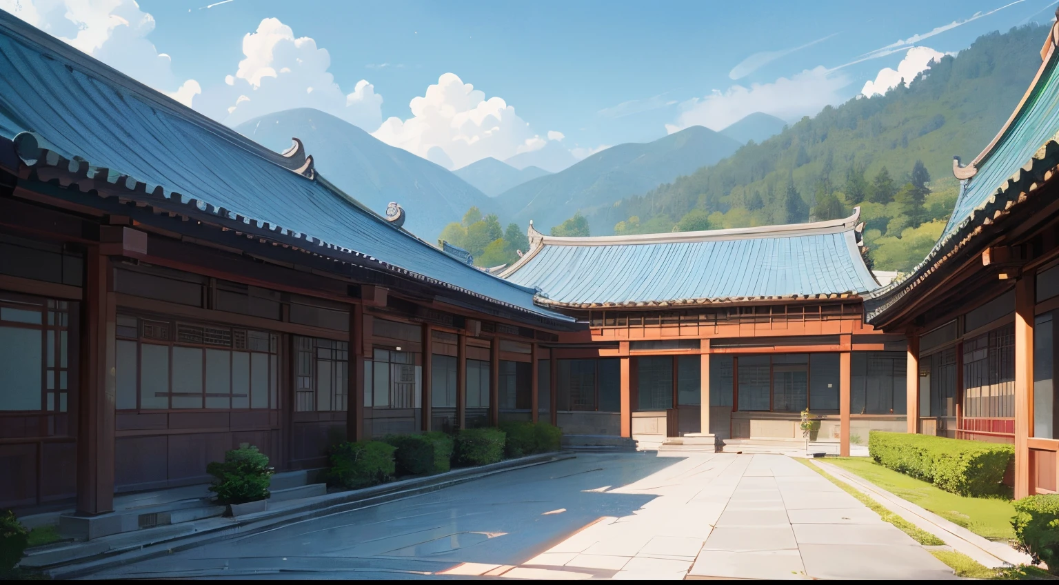 This academy is called「Qingya Academy」，Located in a quiet place in the mountains，Elegant and simple architecture，Green bricks and black tiles，Quiet courtyard，It is a place for students to study。