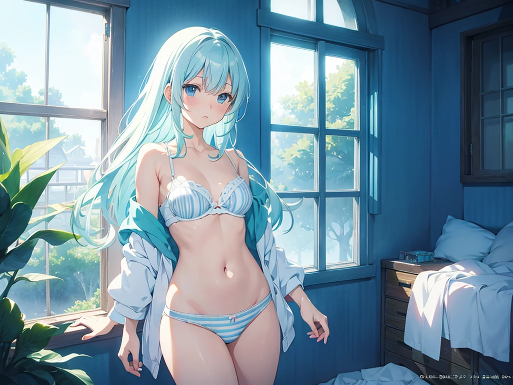 Color (Fantasy: 1.2), (hayao miyazaki style), (white panties), (lightblue panties), (stripe panties), Realistic lighting, masutepiece, High quality, Beautiful graphics, high detailing, masutepiece, High quality, Beautiful graphics, high detailing, --V6