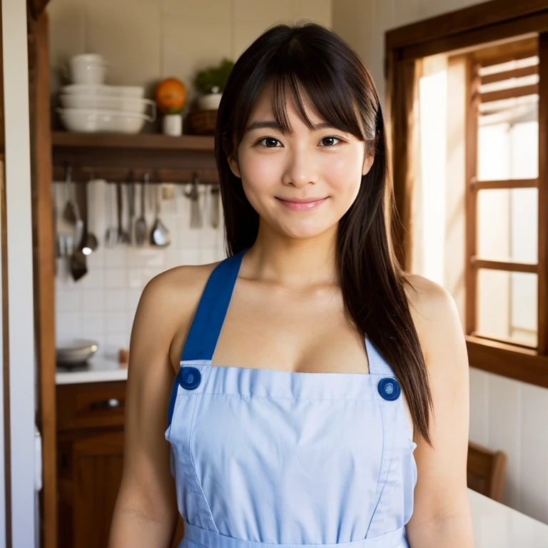 Please make it a woman with the same face as last time.、Apron naked、Standing in the kitchen、Closely attached