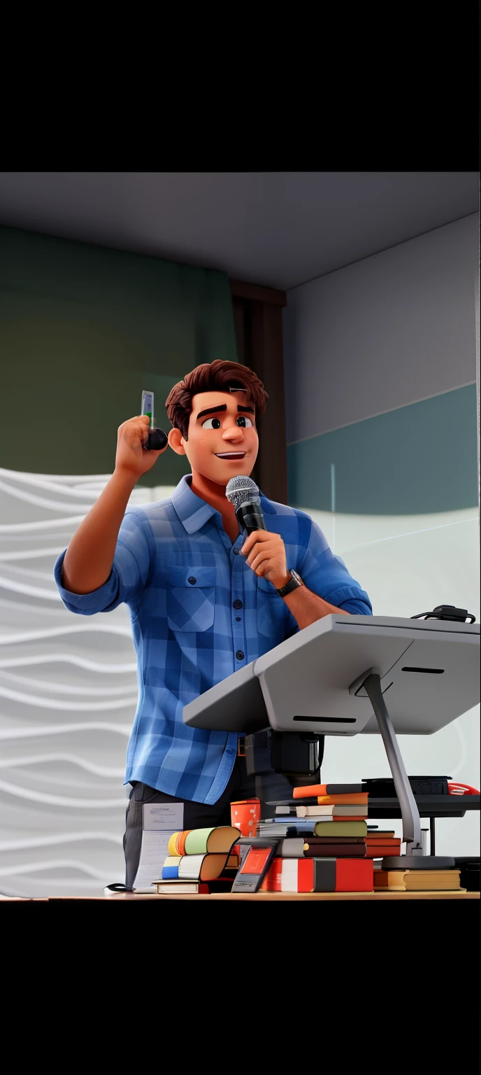 Um homem com um microfone