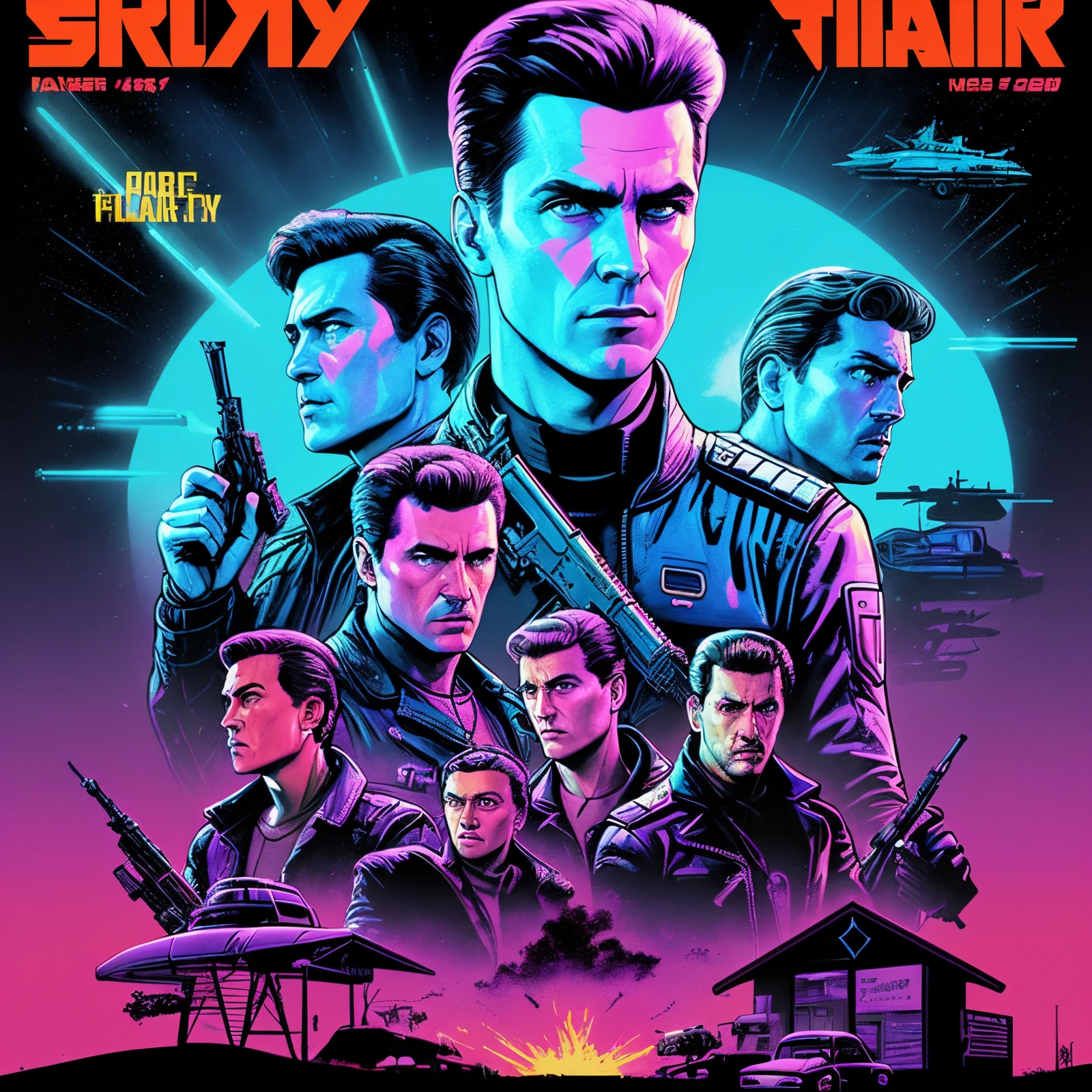 An ordinary civilian employee slumped on the floor,《Far Cry:Blood Dragon》poster for, 80s poster, Official poster artwork, 8 0 movie posters, 1980s movie poster art, Epic retro wave art, 1 9 8 0 s poster style, 80s style poster, 1 9 8 0 movie poster, retrowave epic art, 1 9 8 0 s movie poster