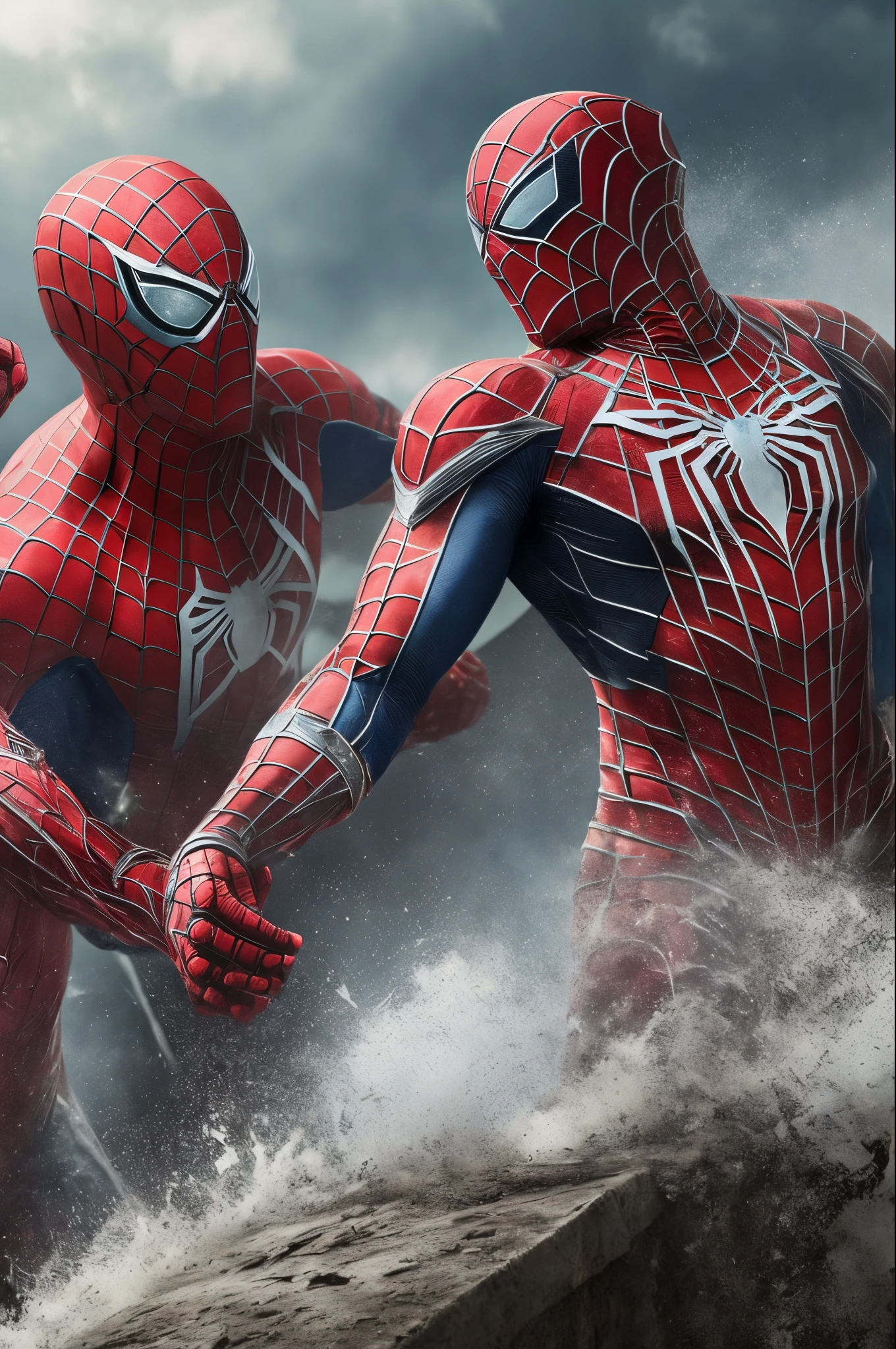 iron men smiling with spidermen, handshaking ,8k , super details --auto --s2