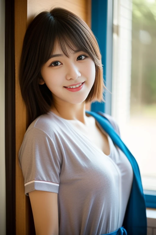 (8K、top-quality、​masterpiece:1.2)、(reallistic、Photorealsitic:1.2)Alafed Girl, chiho, iwakura lain, closeup Iwakura Lain, With short hair, Shiori Teshirogi, Kotegawa Yui, She is , sui ishida with black hair, lain iwakura, girl cute-fine-face, Clear pubic contours,(Small breasts), hight resolution, ighly detailed, top-quality, [​masterpiece:1.6],, ighly detailed, nffsw, finely detail, top-quality, , Cinematographic lighting, 1girl in、Cute Japan Girls、perfect body type、, Cute droopy eyes、Beautiful big eyes、ultra-detailliert、hight resolution、Transcendent beauty　top-quality、​masterpiece、majicMIX Real、(Raw photography:1.2)、(Photorealsitic:1.4)、Home Kitchen　in a house　dressing gown　pajama t-shirt　Living together in pants　Room of the Rising Sun　Smiling smile　Embarrassed look　Apron
