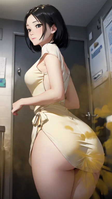 1girl,solo,medium breasts,outdoors,<lora:GoodHands-beta2:1>,ruanyi0245,naked apron,see-through,no panties,full body,apron,(from behind:1.1),ass,<lora:0245 cartoon transparent apron_v2:0.9>,, best quality,masterpiece,highres,official art,extremely detailed cg unity 8k wallpaper