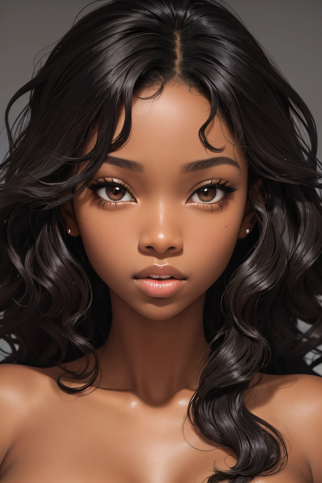 (masterpiece, best quality), deep ebony 1girl, beautiful face, wavy hair