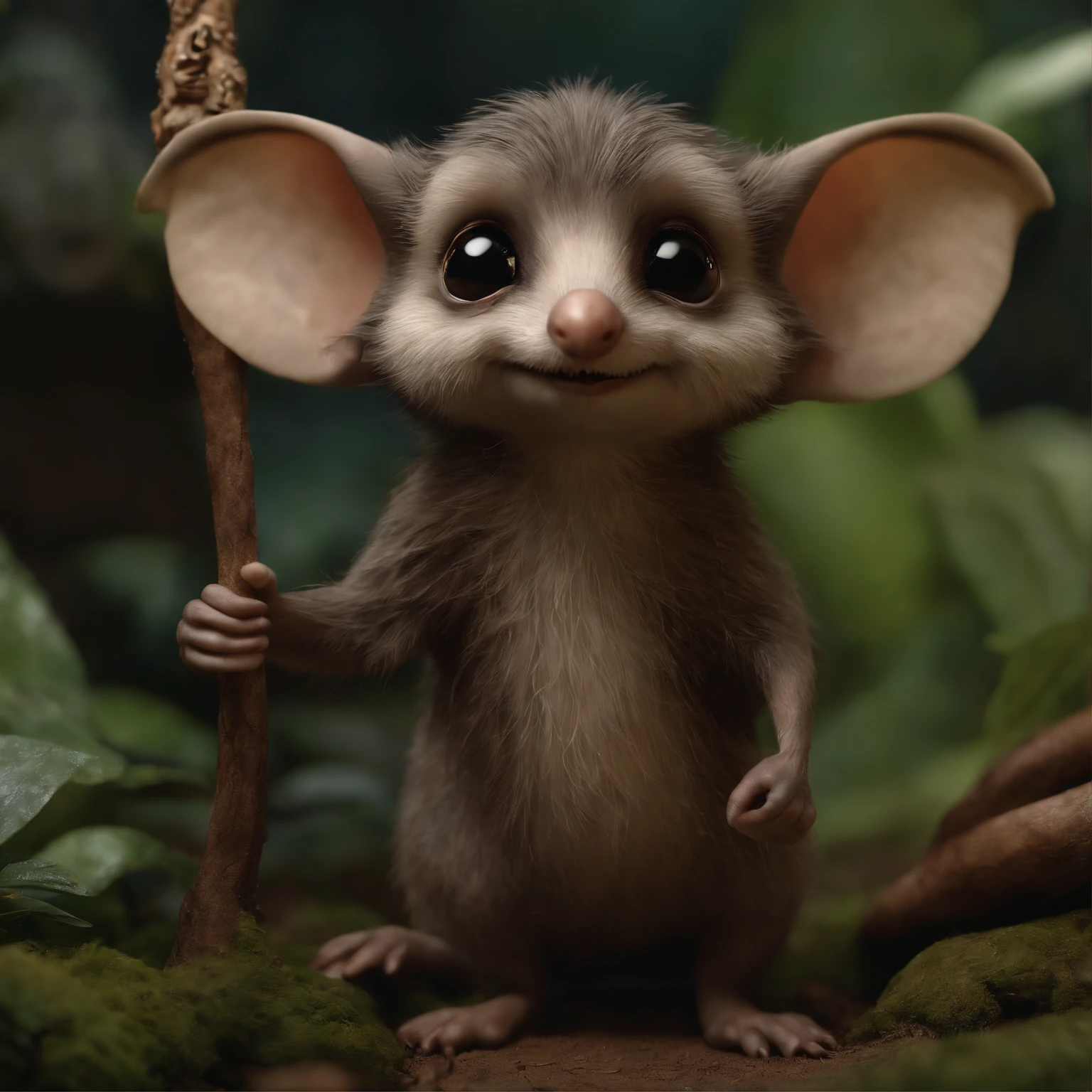 (CBZBB:1.25),gremlin, hobbit style, in the style of John Tolkien, looks like ,gremlin looks like a mole((taupe)), huge ears, doubled nose, five toes on paws, detailing, Hobbit-style house in a clearing under an oak tree, gremlin mole holds a large acorn in his paws, CBZBB,Cute, Small, baby, Beautiful, Fantasy art, deviant art, trending artstation, Digital Art, Detailed, Realistic, humanoid, character, tiny, Cinematic shot, cinematic portrait of a mole, cute character, looks like a gremlin, looks like a mole, ,gremlin, mole-like, bright silver and brown, tail, large ears, elongated nose,,,,, covered with silver fur, holding a large acorn in his paws, water, Burrow, tree roots stick out from the walls in the hole, mushrooms sticking out of the ground, Best Quality, Masterpiece, in style of dark fantasy art,真实感, Realism, tmasterpiece, Brad Jongsan walks in the jungle (Night of the Fireflies), (higly detailed: 1 1), rough face, natural skin, hiquality, NSFW, pretty eyes, (Detailed face and eyes), (s face: 1 2), tumult, Complementary, real-photo, ........PSD, Lightweight Film Photography, sharp-focus, contrast lighting, Detail Skin, high resolution 8k, Crazy detailing, Realistic, professional photo of a, 8K UHD, dslr, soft light, hiquality, film grains, Fujifilm XT3, dark fantasy style,