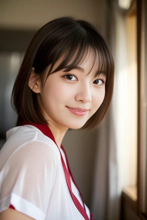 (8K、top-quality、​masterpiece:1.2)、(reallistic、Photorealsitic:1.2)Alafed Girl, chiho, iwakura lain, closeup Iwakura Lain, With short hair, Shiori Teshirogi, Kotegawa Yui, She is 16 years old, sui ishida with black hair, lain iwakura, girl cute-fine-face, Clear pubic contours,(Small breasts), hight resolution, ighly detailed, top-quality, [​masterpiece:1.6],, ighly detailed, nffsw, finely detail, top-quality, , Cinematographic lighting, 1girl in、Cute Japan Girls、perfect body type、, Cute droopy eyes、Beautiful big eyes、ultra-detailliert、hight resolution、Transcendent beauty　top-quality、​masterpiece、majicMIX Real、(Raw photography:1.2)、(Photorealsitic:1.4)、Home Kitchen　in a house　dressing gown　pajama t-shirt　Living together in pants　Room of the Rising Sun　Smiling smile　Embarrassed look　Apron