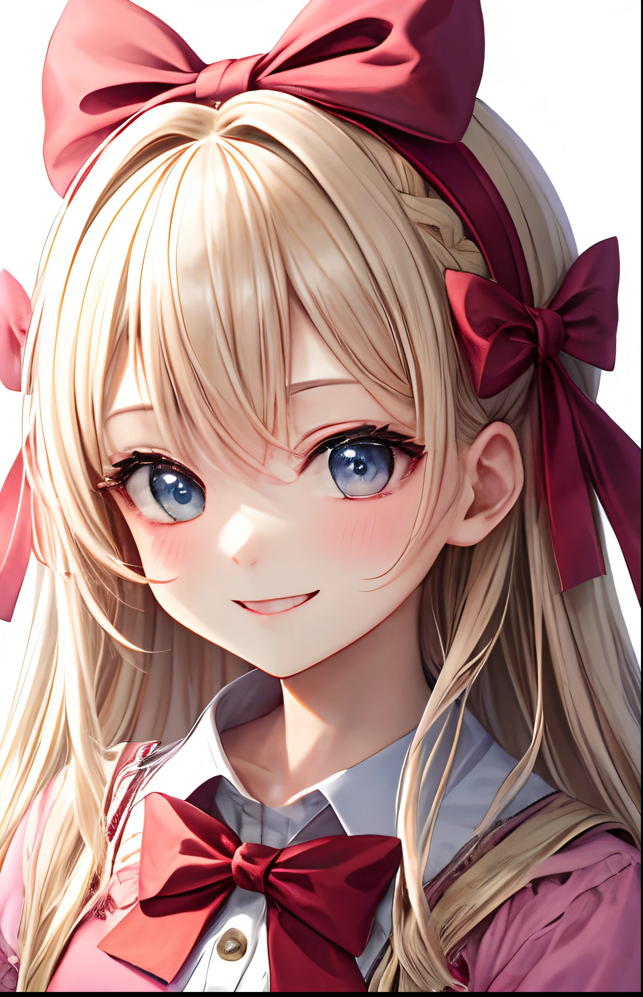 Girl vs、nothing background、without background、background travel、white blonde、pink gray、Pink gradient hair、A smile、bow ribbon、A piece of、kawaii、