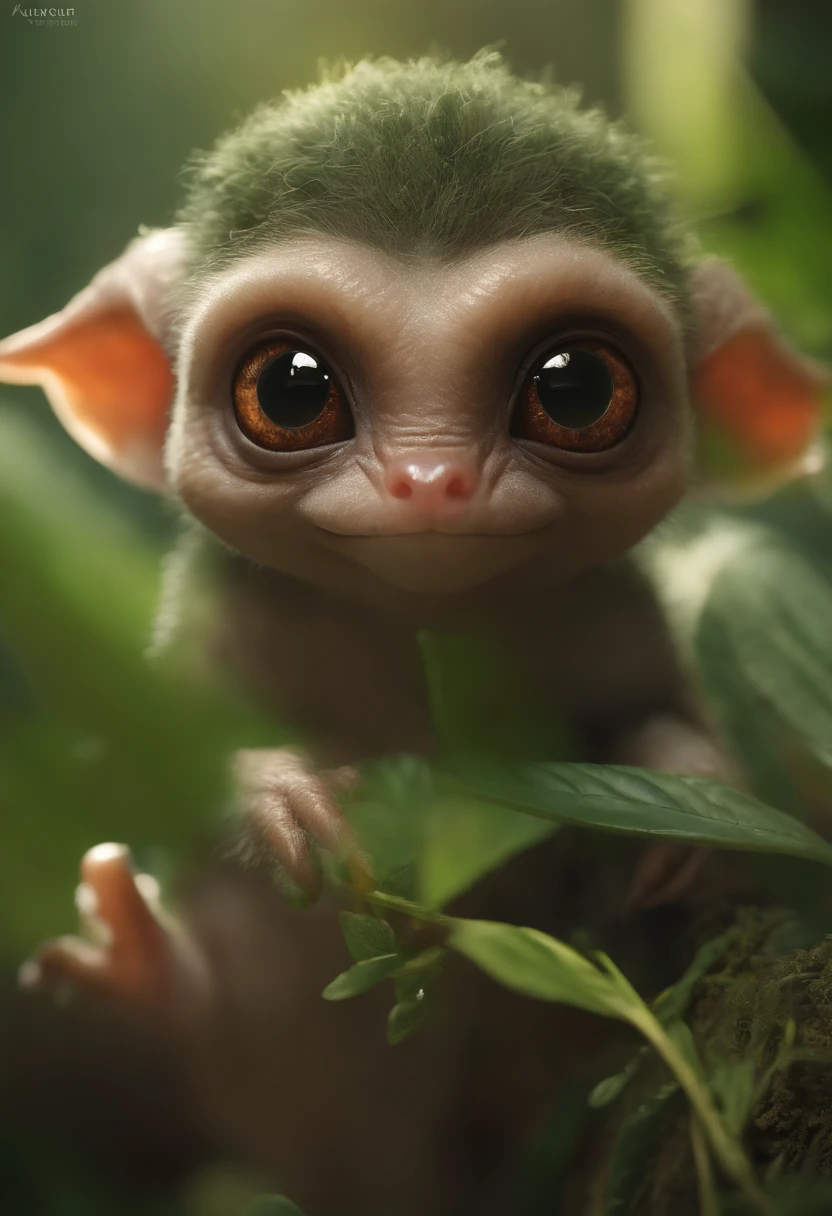 Cute alien creatures，Tiny creatures, (CBZBB:1.25), ((gremlin),Zhkute, Small, baby, Beautiful, Fantasy art, deviant art, trending artstation, Digital Art, Detailed, Realistic, humanoid, character, tiny, Cinematic shot, cinematic portrait of a mole gremlin, cute character, looks like a gremlin, large ears, elongated nose, five toes on paws, a huge acorn in its paws, 真实感, Realism, tmasterpiece, Brad Jongsan walks in the jungle (Night of the Fireflies), (higly detailed: 1 1), rough face, natural skin, hiquality, NSFW, pretty eyes, (Detailed face and eyes), (s face: 1 2), tumult, Complementary, real-photo, .....PSD, Lightweight Film Photography, sharp-focus, contrast lighting, Detail Skin, high resolution 8k, Crazy detailing, Realistic, professional photo of a, 8K UHD, dslr, soft light, hiquality, film grains, Fujifilm XT3.