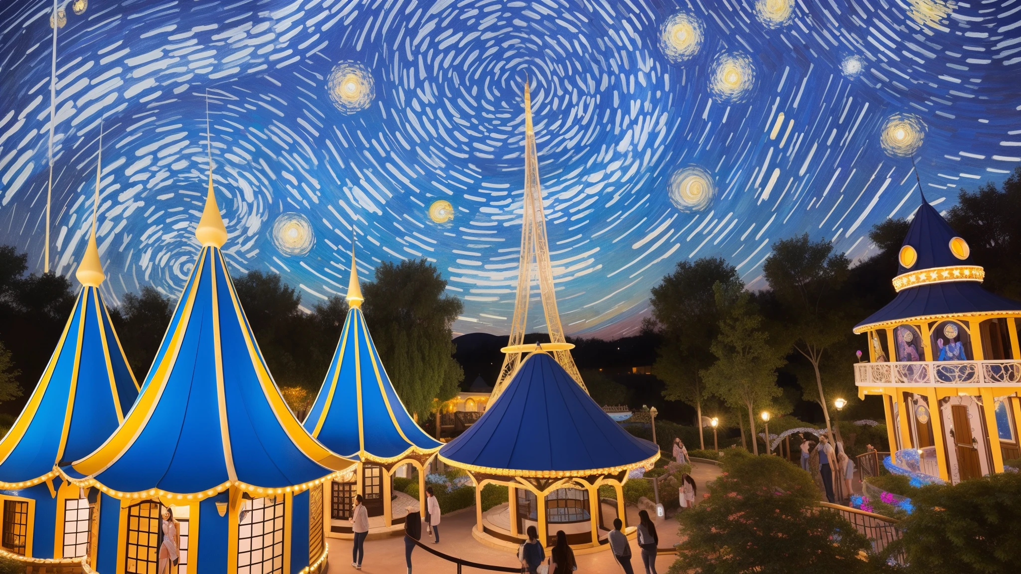3 beautiful busty in theme park, starry night, gigantic breasts --auto --s2