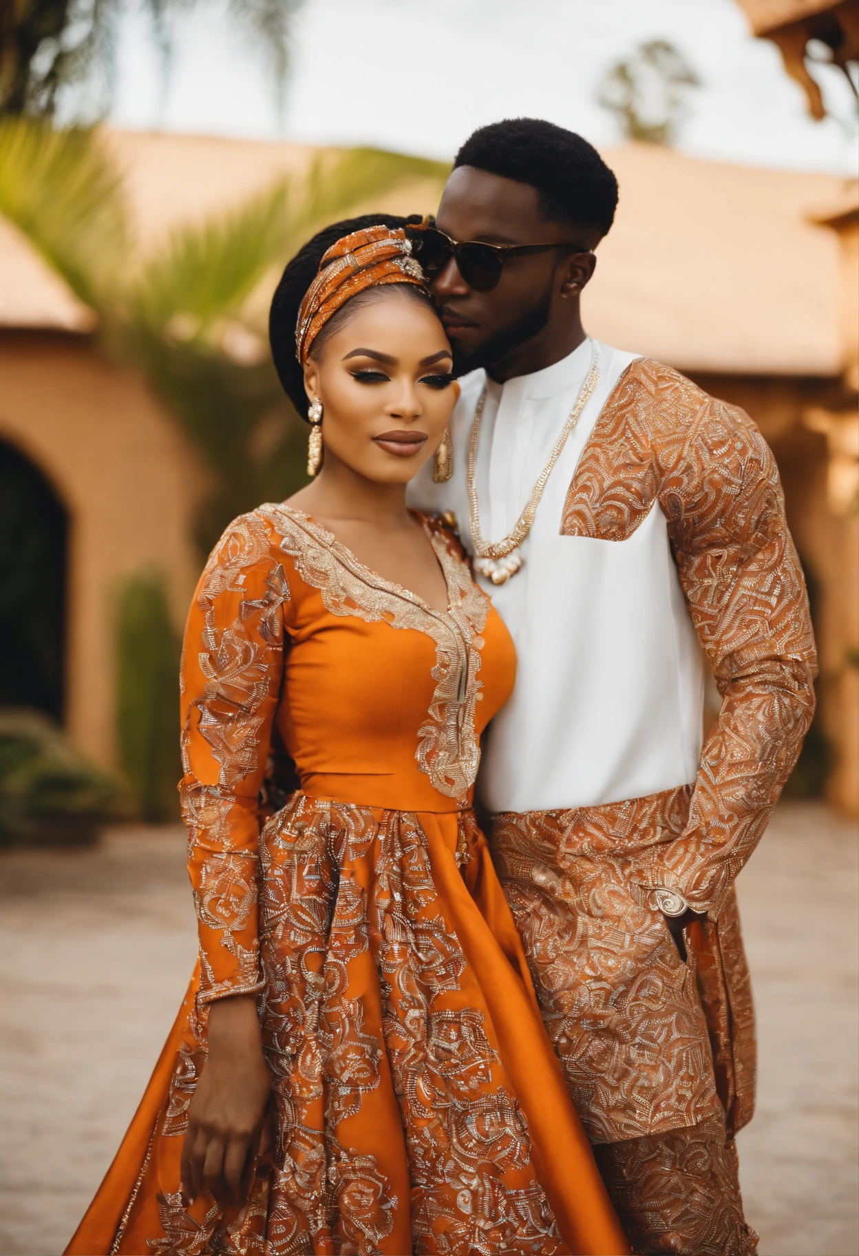 cute light skin couple as a model, Nigerian outfit