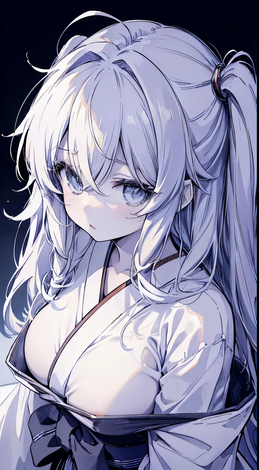 (Japanese cartoons),(Cute big breasts)(tmasterpiece), (Best quality),1 busty girl,upper part of body,(double contact:1.2),(simple backgound:1), (Movie Angle),(dynamic angle),Long messy hair,(low-contrast),(flatcolors:0.7)