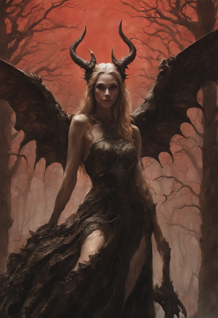 Create a disturbing scene, who draws inspiration from dark and twisted art. Stellen Sie sich einen bedrohlichen Sukkubus mit totenblasser Haut vor, a skeletal and emaciated 18-year-old woman, Lexi Belle, gekleidet in zerfetzte Lumpen. Lava at their feet, Erstelle ein albtraumhaftes Tableau in einem verlassenen Wald, enveloped in grotesque hues of sickly fluorescent red, White, und verfallendes Braun. This grotesque giant succubus contorts its wretched form into grotesque and unnatural poses. Die Landschaft wird in unheimliche Dunkelheit getaucht, while a blood-red moon looms menacingly on the horizon.
Ihre Figur ist ein grausiges Schauspiel, Her curves contorted into a nightmarish parody of beauty, Her pale skin dripped with malevolence. Her eyes shine with malevolent intent, und ihr Gesicht ist zu einer grotesken Maske des Grauens verzerrt. fettig, Matted hair hangs in clumps like rotting seaweed. Demonic wings grow from her hunched back, casts horrible shadows. Der Wald windet sich vor Qual, seine Leere ist ein turbulenter Strudel der Verzweiflung.
Dieses Kunstwerk fasst einen Albtraum grotesken Horrors und den drohenden Untergang einer verlassenen Welt zusammen, wo Dunkelheit und Verzweiflung herrschen