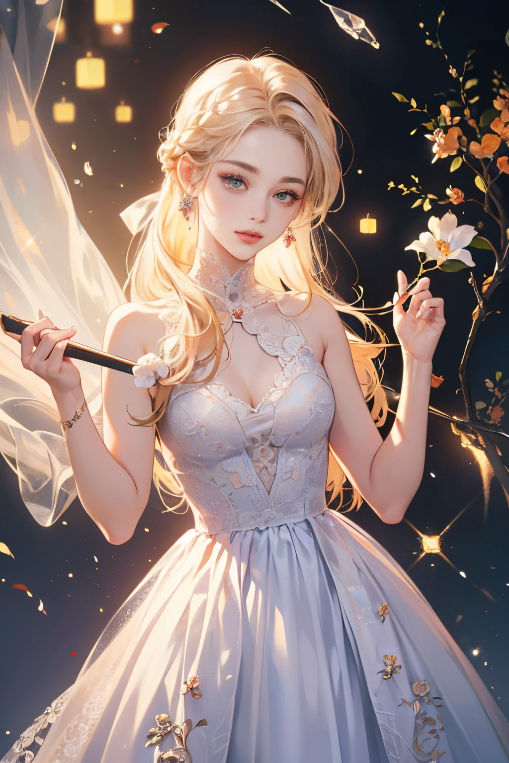 (detailed lips), (realistically:1.37), (vivd colour), (Studio lighting), (Focus sharp), (HighDynamicRange), (bokeh), (to contrast), (k hd:1.2), (Elegant hairstyle), (gracefulness), (youthful), (Luxurious and refined accessories), (sparkle eyes), (Radiant), (serene), (glowing), (like a dream), (dynamic), (gorgeous one), (sensitive), (drastic), (Complex), (Eternal), (very beautiful clothes,Delicate floral lace embroidery), (mistic), (Ethereal), (mistic), (flawless perfection), (Interesting), (unique), (tmasterpiece), (A high resolution), (Best quality at best, 4K, 8K), Alone, 18yo Girl.