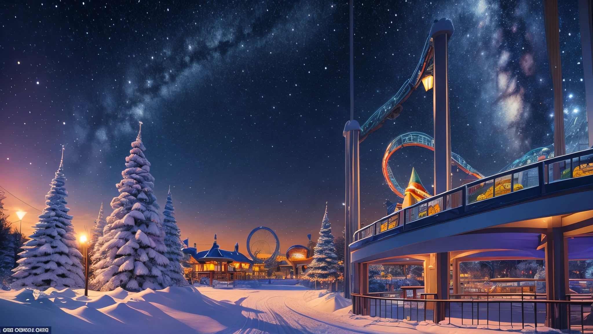 3 beautiful busty in winter wears, in theme park, starry night, gigantic breasts --auto --s2