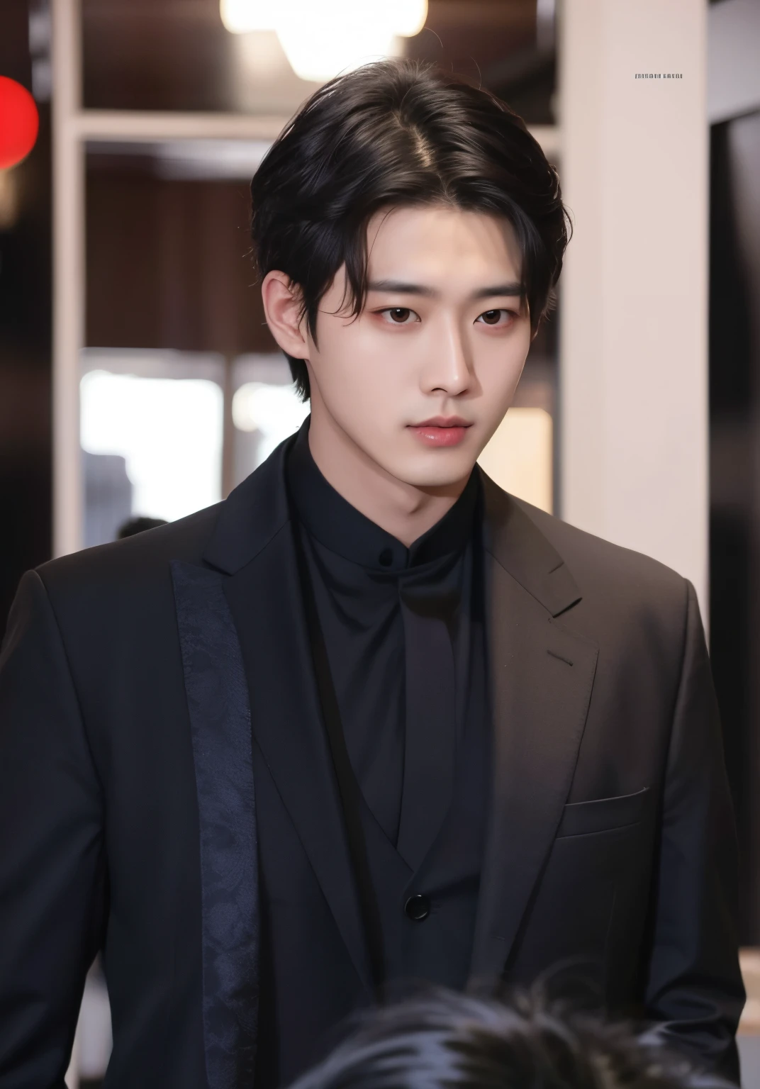 Araffe Asian man with suit and tie walking in a room, Cai Xukun, Jung Jaehyun, inspirado por Zhang Han, Heise Jinyao, Hsiao-ron, Yanjun Chengt, Jinyoung Shin, Sha Xi, Un hombre guapo,pelo corto negro, Siwoo Kim, JIA, Lu ji, con un traje noble negro