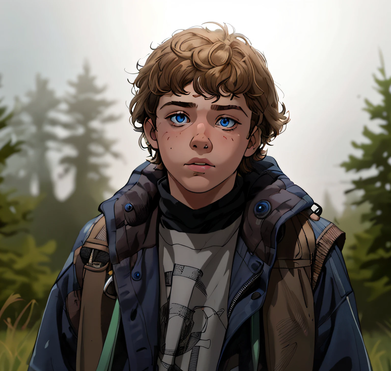 Young ???, Boy, looking at camera, blue eyes, messy hair, rounded chin