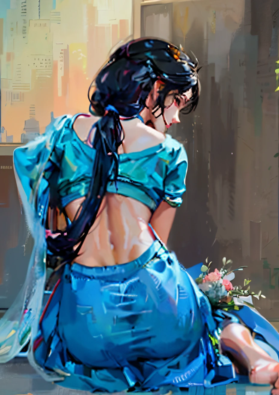 painting of a woman sitting on the ground with a bouquet of flowers, alice x. zhang, style artgerm, lois van rossdraws, artgerm and atey ghailan, style of artgerm, artwork in the style of guweiz, ross tran style, artgerm detailed, rossdraws 1. 0, rossdraws digital painting