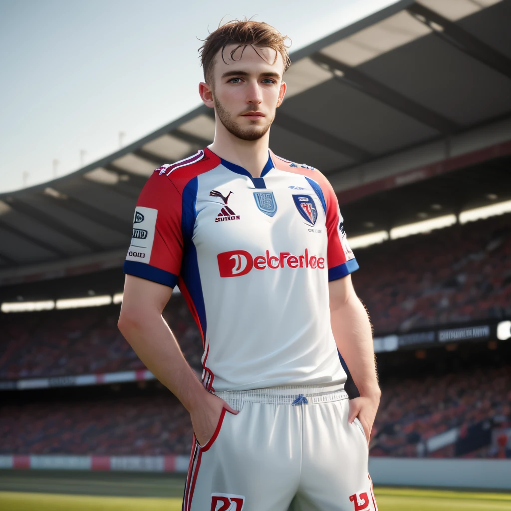 A British french man wearing a stade rennes kit while playing f1 23
