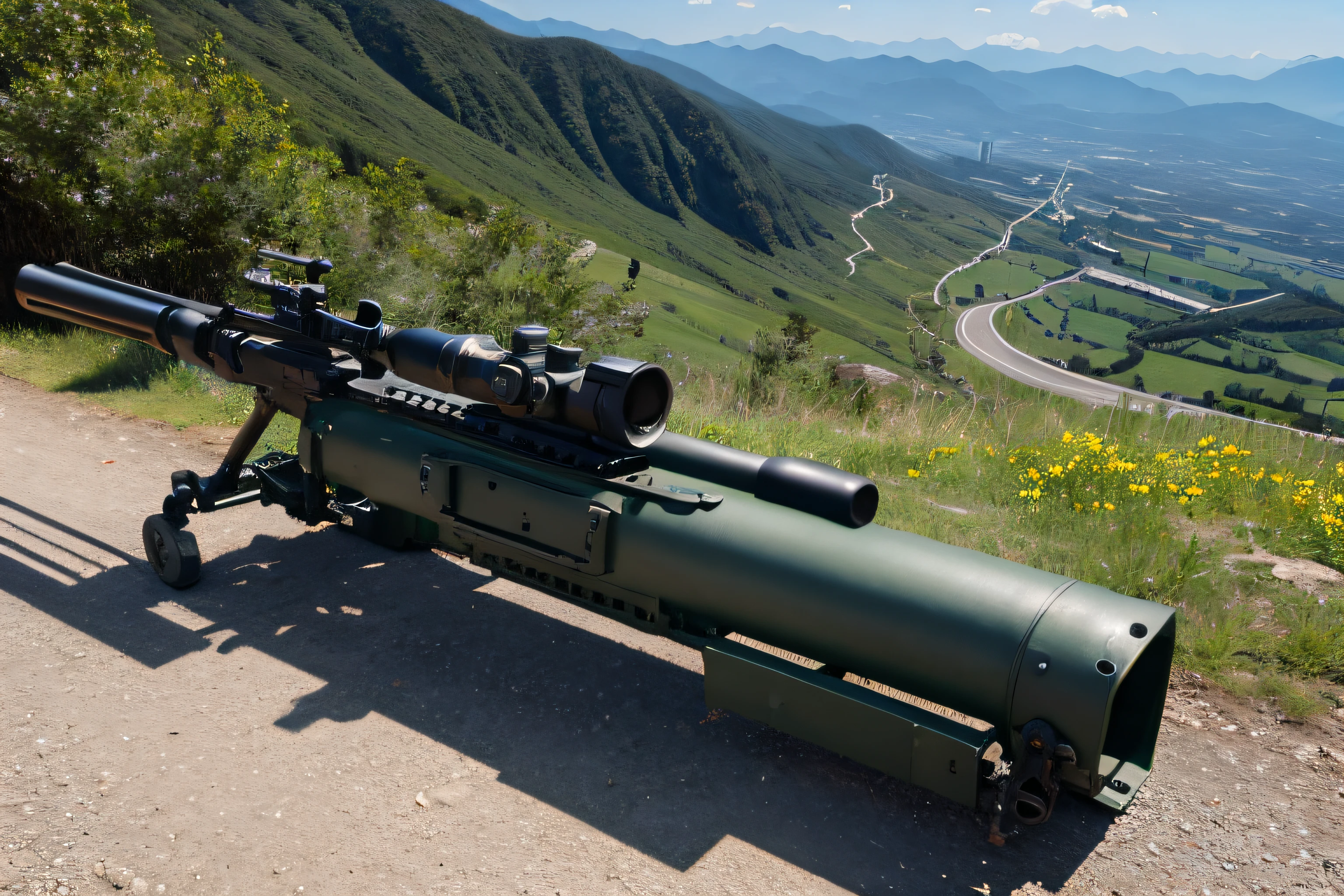 Large caliber machine gun at a mountaintop military stronghold