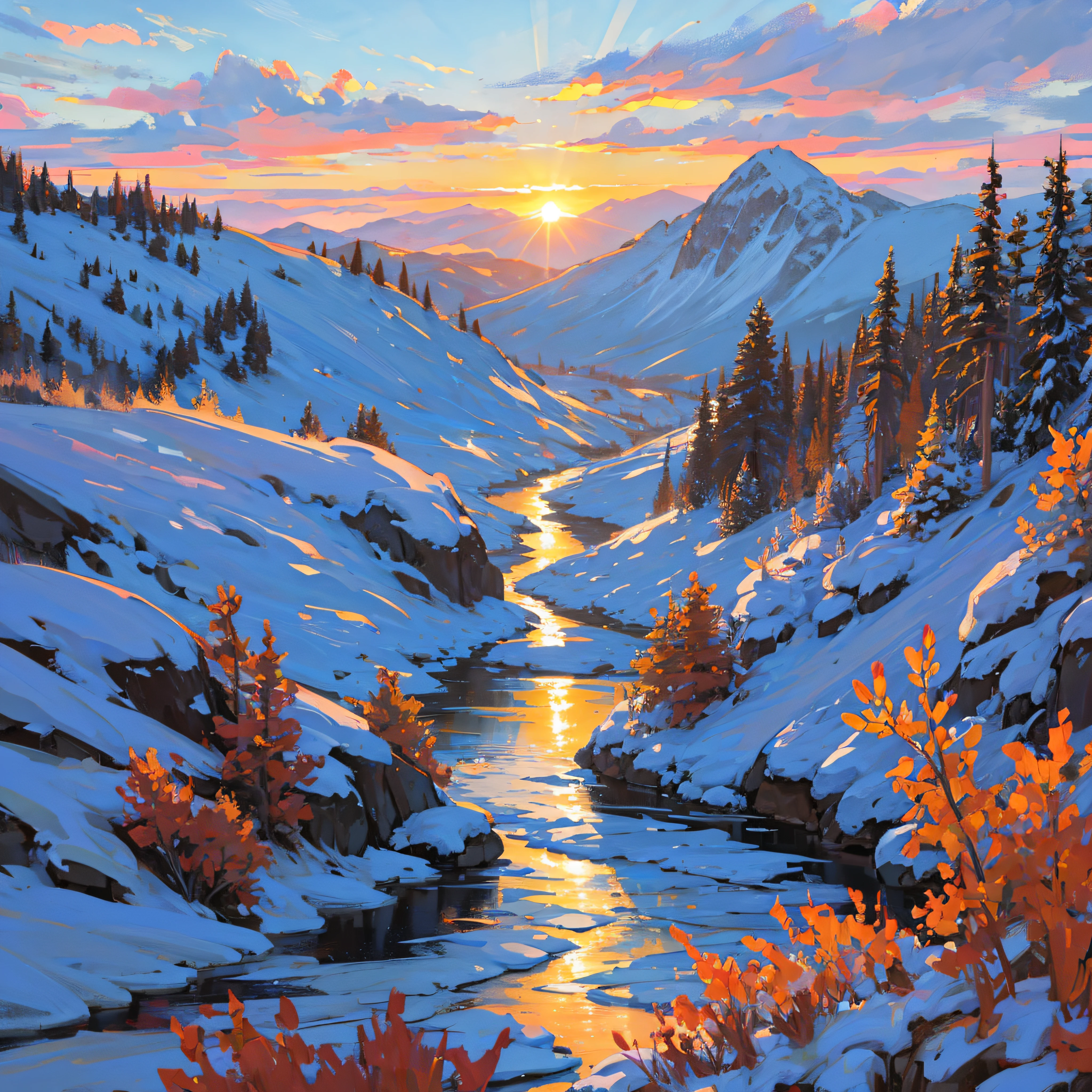 Landscape, mountains, sunrise