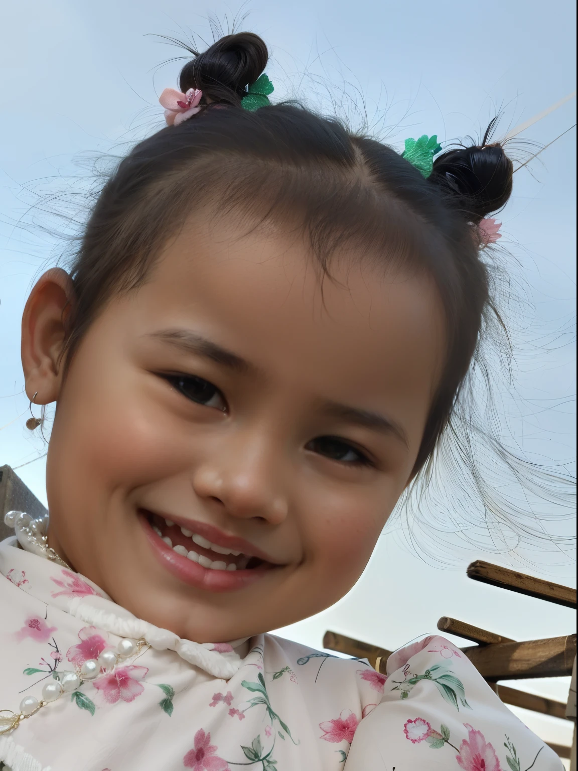 smiling little girl with a pearl necklace and flowered dress, she is smiling and happy, big smile on her face, playful smile, smiling girl, very big smile, lovely smile, with a beautifull smile, joyful look, 2 years old, she is smiling, beautiful smiling face, young asian girl, beautiful and smiling, she is smiling and excited