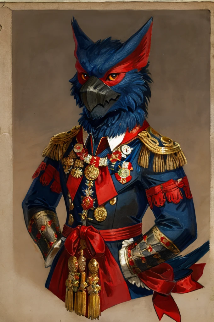 A Nargacuga as a Prussian monarch posing for a portrait, medals, ribbons, 1900s photograph,
