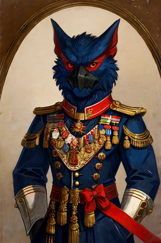 A Nargacuga as a Prussian monarch posing for a portrait, medals, ribbons, 1900s photograph,